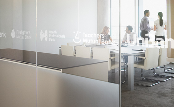 Bank brands featured on glass wall